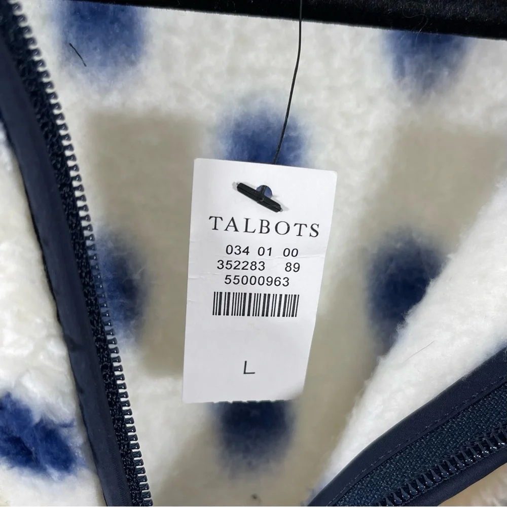 T By Talbots Fleece Jacket Womens Size L Plush Full Zip Sherpa Ivory Polka Dots - Picture 8 of 12